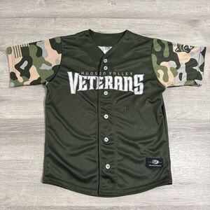 Hudson Valley Veterans Baseball Jersey Youth Large Green Camo Sleeve Autographed